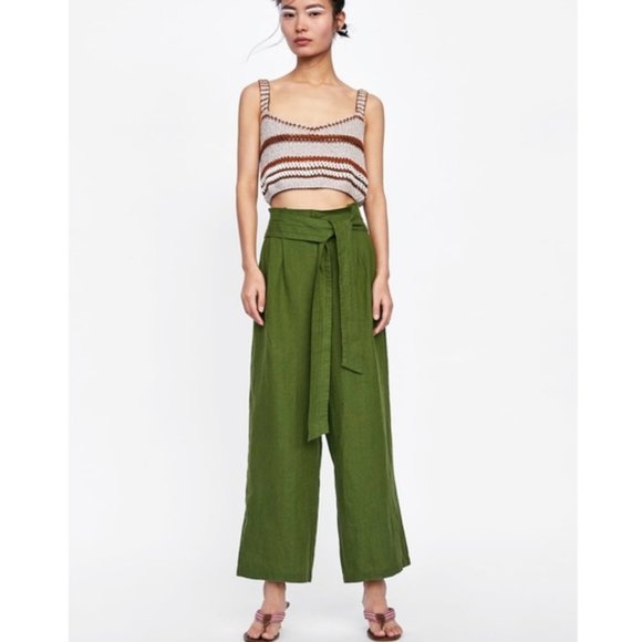 Zara Pants & Jumpsuits Zara High Waisted Wide Leg Tie Belt Ankle